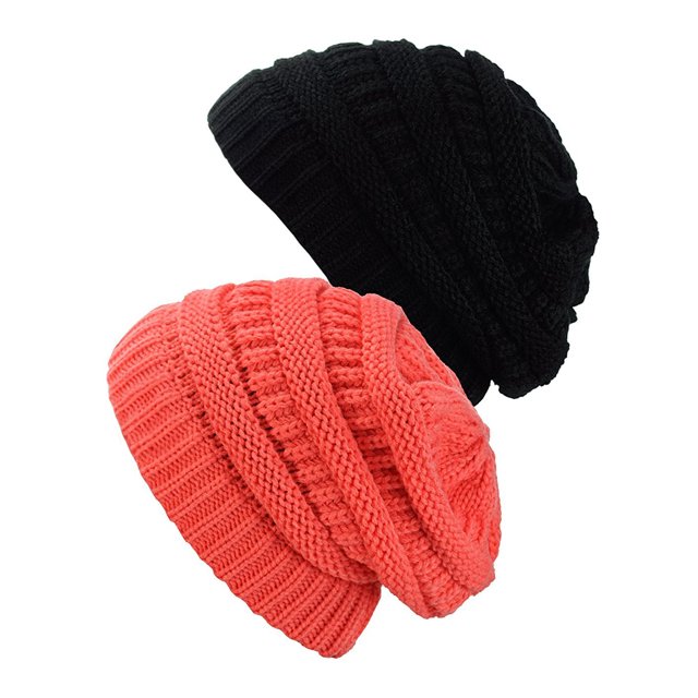 Tuque Tricotée pour Femmes (Lot de 2), Noir/corail