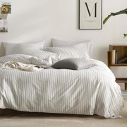Natural Cotton Striped Duvet Cover Sets Duvet Cover with Stripes Pattern Printed Comforter Cover with Zipper Closure Corner Ties(Queen Size)