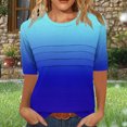 thumbnail image 2 of Pisexur Hauts de Printemps pour Femmes 2025, Hauts pour Femmes, T-shirt à Manches 3/4 Col Rond Froissé Mode pour Femmes, Coupe Ample, Manches Courtes, Bleu, P, 2 of 7