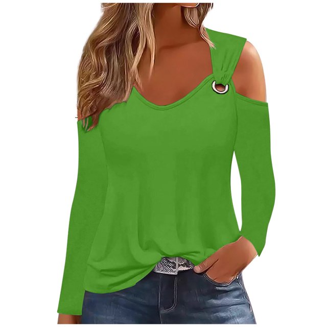 Yuyuzo Womens Tunic Tops Cold Shoulder Long Sleeve Shirts Loose Solid Color Lightweight Tee Tops