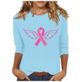thumbnail image 2 of Jsaierl Hauts Graphiques Ruban Rose pour Femmes T-Shirts Cancer du Sein Manches 3/4 Col Rond Pull Lutte contre le Cancer Blouses d'Octobre, 2 of 5