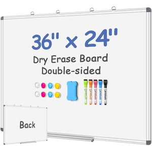 EAONE Tableau magnétique d'effacement à sec pour mur 36&acirc; x 24&acirc;, Panneau blanc double face, Silver aluminium cadre kit de tableau blanc pour Office Hom