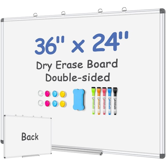 EAONE Magnetic Dry Erase Board for Wall 36” x 24”, Double Sided White Board, Silver Aluminum Frame Whiteboard Kit for Office Hom