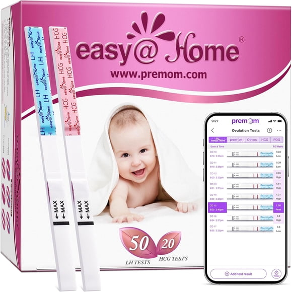 Easy@Home 50 Bandes de Test d'Ovulation et 20 Bandes de Test de Grossesse Trousse Combinée, (50 LH + 20 HCG), 70 Unités