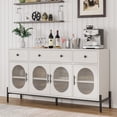 thumbnail image 1 of Buffet Bahut avec Rangement, Armoire de Bar à Café Style Ferme Moderne avec 4 Portes Ovales et Tablette Ajustable, Console d'Appoint à 3 Tiroirs pour Salon, Cuisine, Blanc, 1 of 8