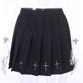 thumbnail image 4 of Punk Cross Print Dark Mini Skirts Chain Belt Black Uniform Pleated Skirt, 4 of 5