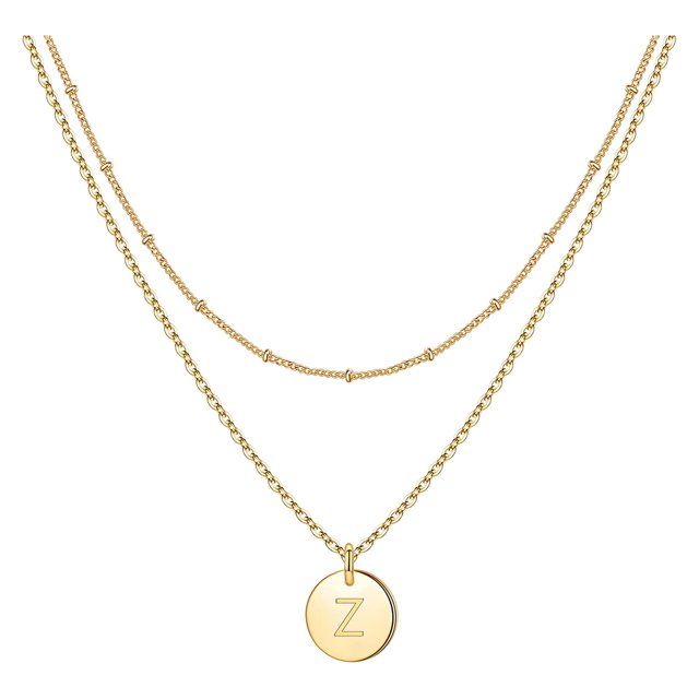 SIfdSeng Women's Fashion Heart Letter Necklace 26 Letters Circular Double Layer Neck Chain