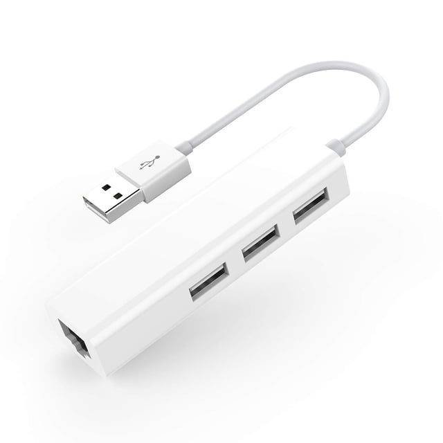 3-Port USB 3.0 Hub with RJ45 10/100/1000 Gigabit Ethernet Adapter Converter LAN Wired USB Network Adapter for Ultrabooks, Notebooks, Tablets and More (White)