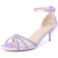 thumbnail image 1 of BLISSFUL STEP Women's Rhinestone Mesh Kitten Heels Sandals Purple (Size 8.5), 1 of 6