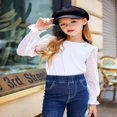 thumbnail image 4 of Pull-Over Blanc à Manches Longues pour Filles avec Manches à Volants Pois Suisses Haut Blouse Col Rond 5-12 Ans, 4 of 6