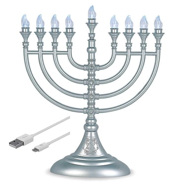 Aviv Judaica Traditional LED Electric Hanukkah Menorah - Battery or USB Powered - Includes a Micro USB 5 cable