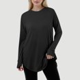 thumbnail image 2 of 2025 Femmes Décontracté Uni Foncé T-Shirt Couleur Ample Col Rond Chemises pour Femmes Manches Longues Manches Raglan Col Roulé pour Femmes Hauts à Manches Longues T-Shirt, 2 of 4