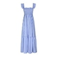 thumbnail image 4 of CFLVAEK Robe d'Été Smockée pour Femmes à Imprimé à Carreaux Robe Maxi Décontractée pour Femmes à Volants Manches Courtes à Revers Encolure Carrée Fluide Longues Robes pour Femmes, 4 of 6