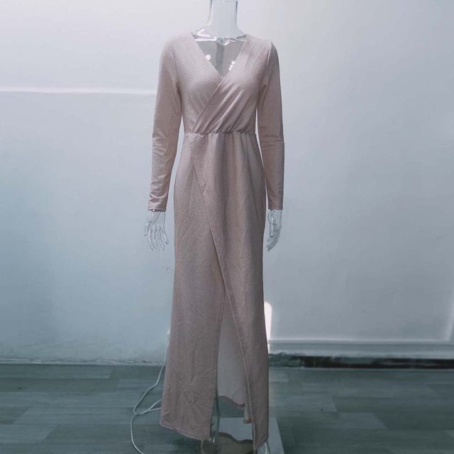 MesaSe Robe à Paillettes pour Femme à Col en V Profond avec Fente, Manches Longues, Robe de Boîte de Nuit, de Fête et de Soirée pour Femme, Dame, Nouveau