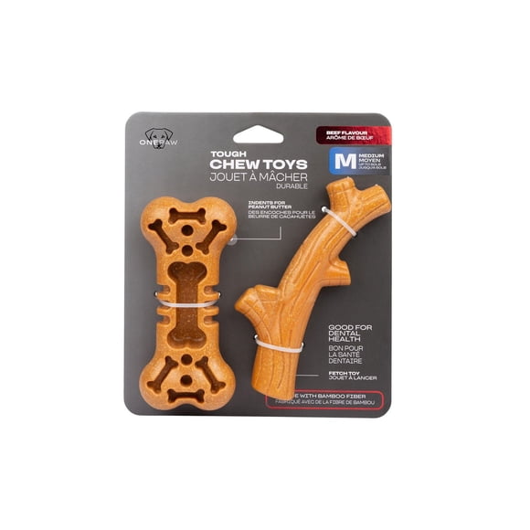 One Paw, 2 Pack Bamboo Fiber Chew Dog Toys, Medium, Bamboo and Nylon