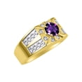 thumbnail image 3 of RYLOS Men's Rings 14K Yellow Gold Designer Starburst 7MM Round Gemstone & Diamond Ring Amethyst February Birthstone Size 8, 3 of 7