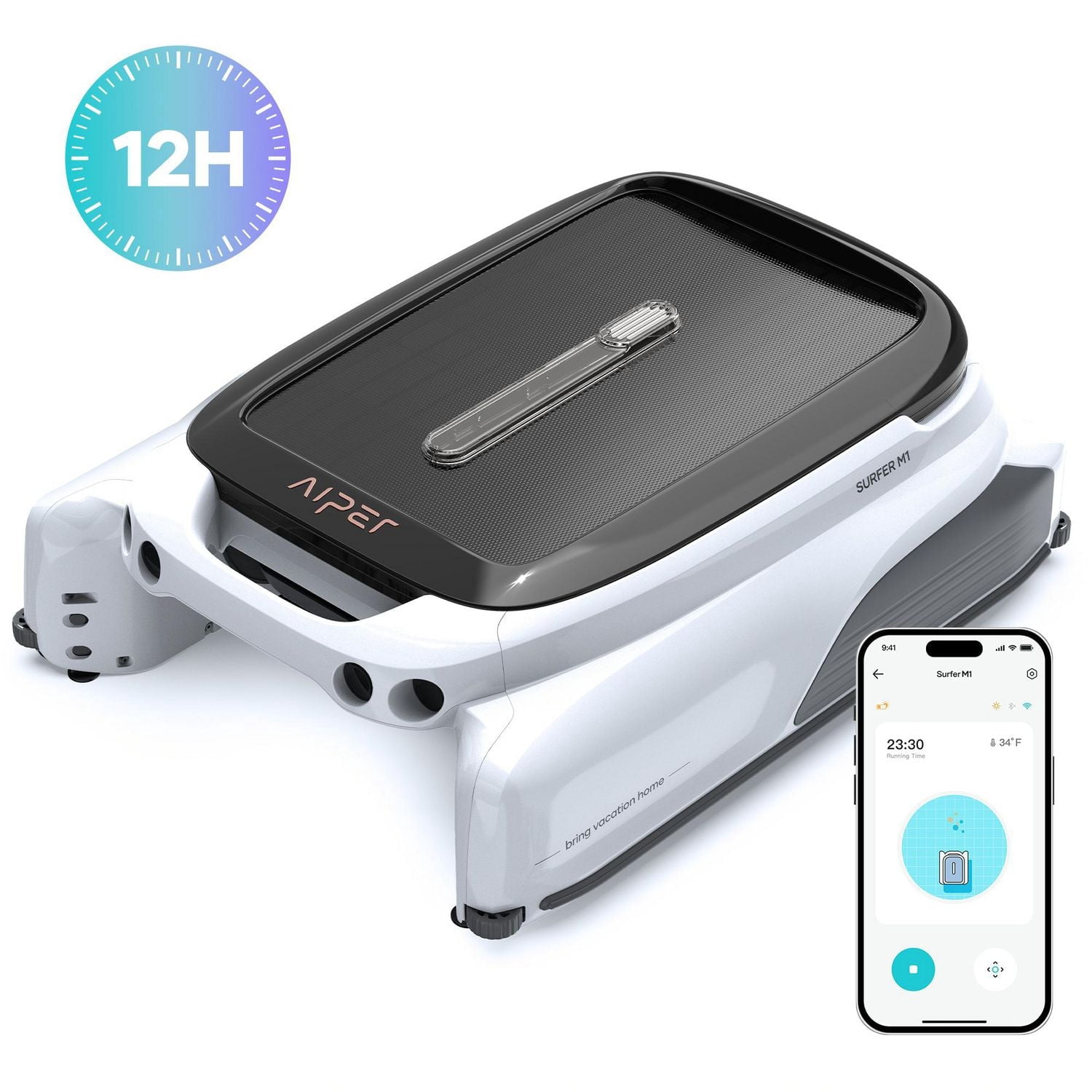 Aiper Surfer M1 Solar Powered Automatic Robotic Pool Skimmer Cleaner, Lasts 12 Hours, App Control, Ultrasonic Detection