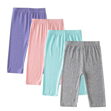 ZACPNCV 4 Pcs Leggings Capris pour Filles Leggings Raccourcis en Coton Pantalons d'Uniforme Scolaire pour Filles Violet 12-13 Ans
