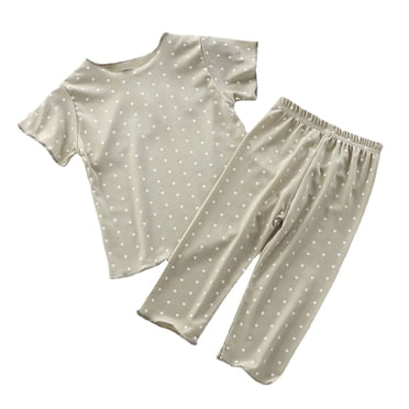WEAIXIMIUNG Tenue d'Intérieur d'Été pour Enfants Garçons Filles à Pois T-Shirt à Manches Courtes Pantalon Long Pyjamas Ensembles Vêtements pour Enfants 5-6 Ans