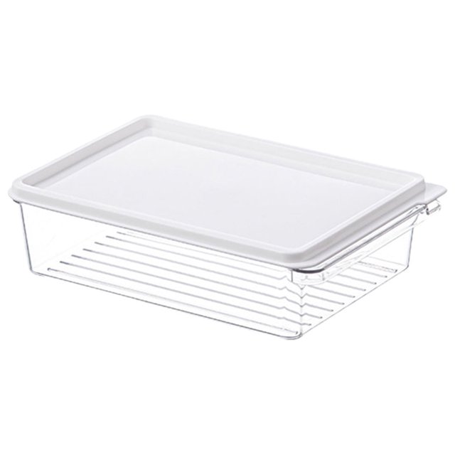 EGNMCR Storage Containers Airtight Food Storage Containers with Lids, made of clear plastic with a white lid. Designed for kitchen and pantry organization, suitable for storing cereal, dry food, flour, and sugar. The container features a stackable, space-saving design and airtight side-locking lids to keep food fresh. Dimensions are 20.5x14x5.7cm (8.07x5.51x2.24in).