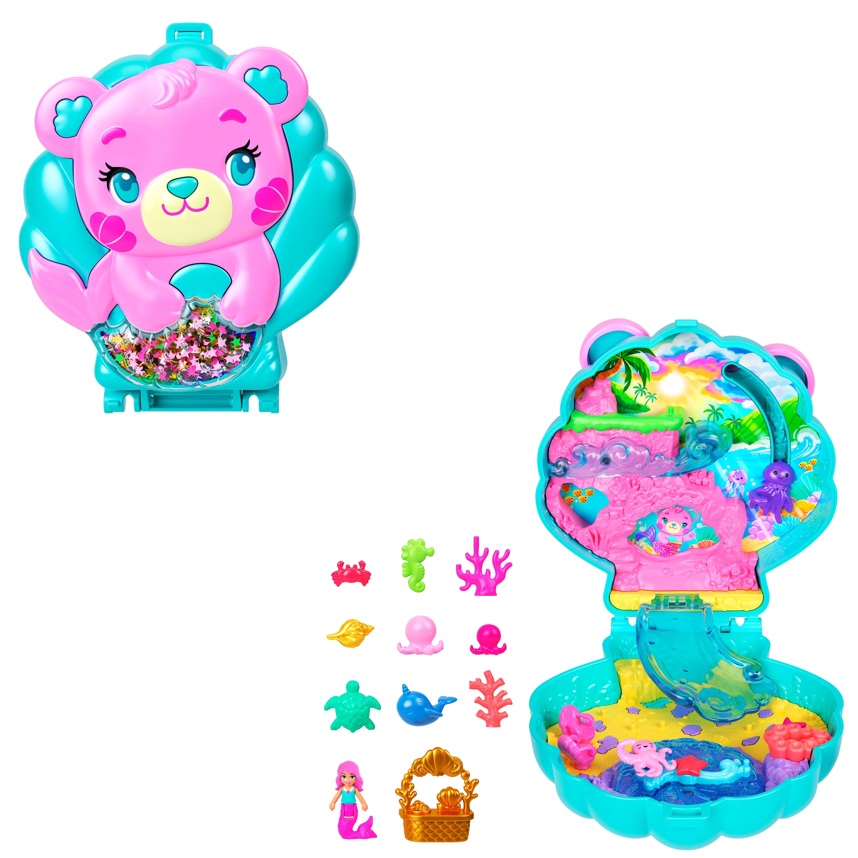 Polly Pocket-Coffret Île des paillettes avec mini-figurine et animaux