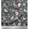 thumbnail image 1 of Soimoi Gray Poly Georgette Fabric Unicorn & Floral Decor Fabric Printed Yard 52 Inch Wide, 1 of 5