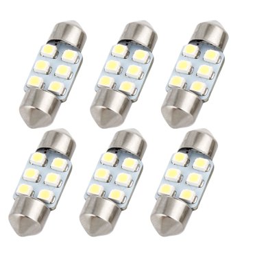 Unique Bargains 6 Pcs 31mm Festoon 6 SMD 3528 White Dome Light Lamp Bulb DE3175 Internal