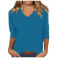 thumbnail image 1 of Spring Tops for Women V Neck Solid Color Casual Summer Basic Top Long Sleeve Basic Oversized Tshirts for Women Blue M, 1 of 4