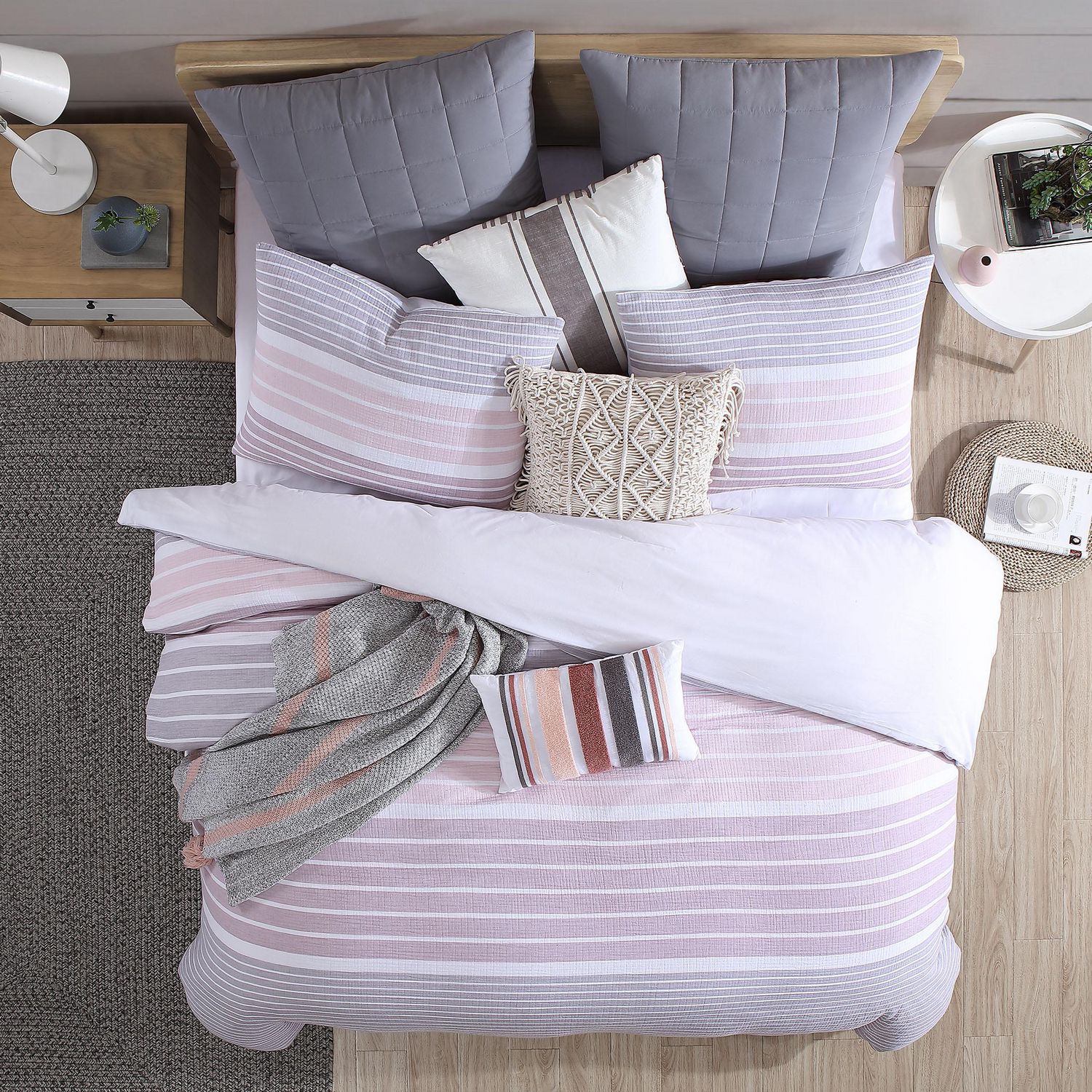 Swift Home Ensemble housse de couette en gaze à rayures teintes en fil 100 % coton, texturée, Double/Grand lit, Mauve