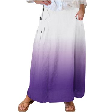 GigrtiJin Women's Gradient Elastic Waist Midi Skirt a Line Loose Flowy Pleated Skirts Fashion Casual Skirts with Pockets