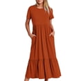 thumbnail image 1 of Robe d'Été pour Femmes 2024 Mode Grande Taille Décontractée à Manches Courtes Col Ras du Cou Robe Décontractée Fluide à Volants Maxi Robe de Plage avec Poches Rabais de 50 % Liquidation!, 1 of 5