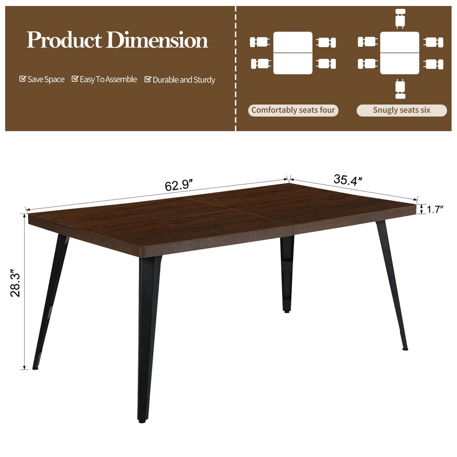 Ensemble de salle à manger 5 pièces Homy Casa - Table rectangulaire et 4 chaises industrielles pour 4 personnes