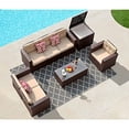 thumbnail image 3 of Super Patio 8 Pieces Patio Furniture Set, Outdoor Sectional Sofa, All-Weather PE Wicker Patio Conversation Sets with Storage Box, Tempered Glass Coffee Table, Three Red Pillows, Brown, 3 of 5