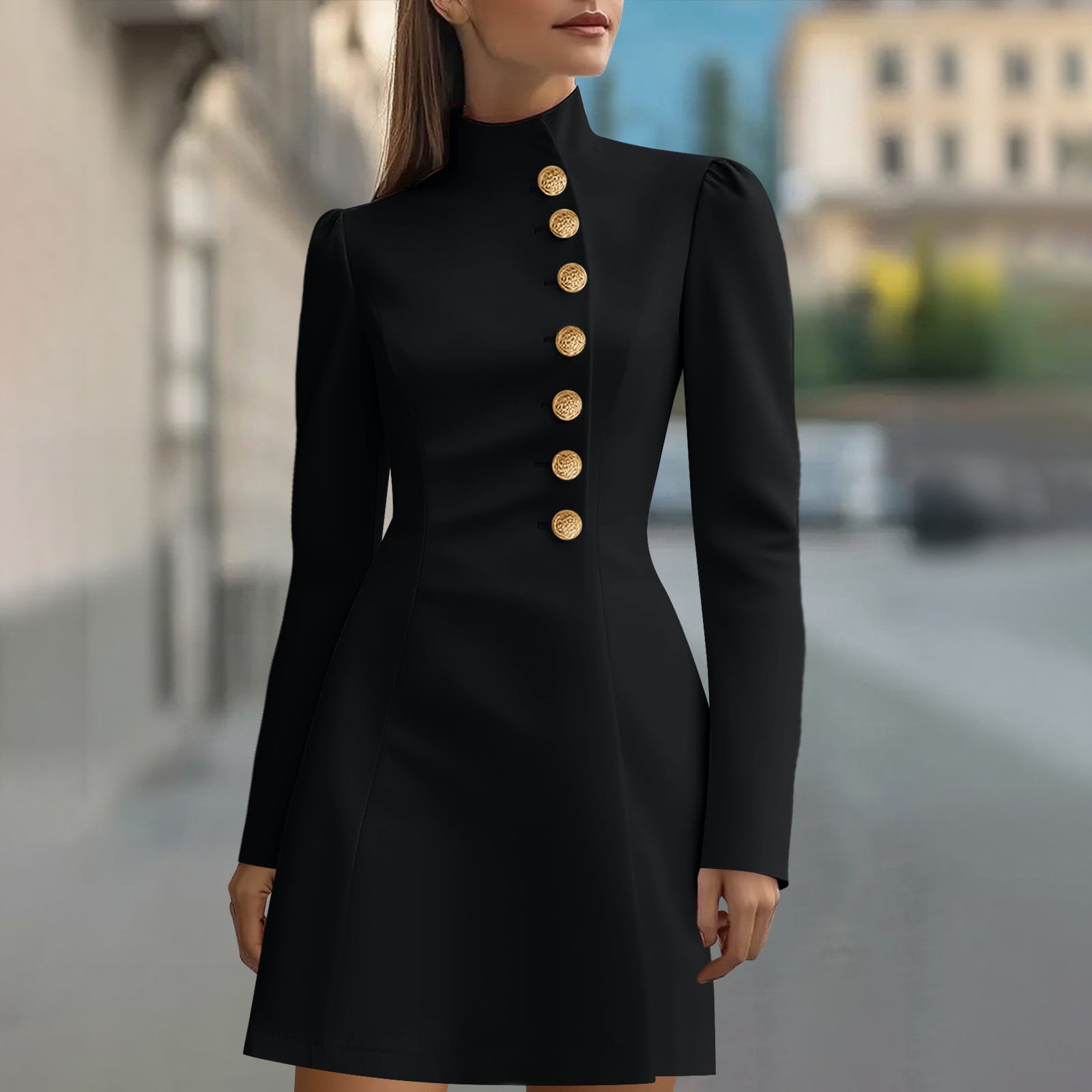 business black dresses High Neck Long Sleeve Formal Women's Fall Dress Winter Long Sleeve Mock Neck Shoe Size_11.5 Black Satin Maxi Dress, size:US 2 / UK 6 / EU 32 0 US / 34