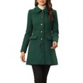 thumbnail image 1 of INSPIRE CHIC Manteau Mi-Long à Simple Boutonnage pour Femme à Col Peter Pan Vert Foncé TP, 1 of 5