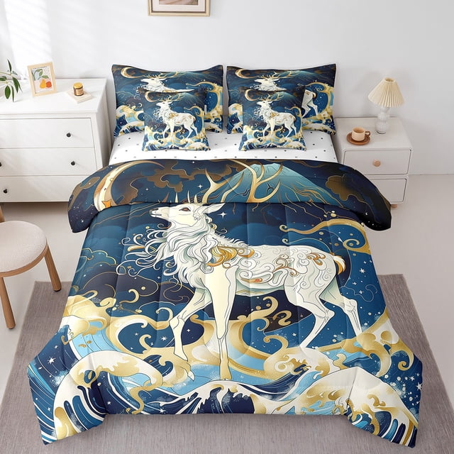 YST Boho Deer Moose Bedding, 7-Piece, Ocean Wave Theme, Twin Size