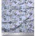 thumbnail image 1 of Soimoi Blue Silk Fabric Coffee & CHill Text Printed Fabric 1 Yard 42 Inch Wide, 1 of 5