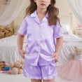 thumbnail image 4 of BLVB Girls Pajamas Satin Pajama Set Silk Pjs Short Sleeve Button down Shirts Summer Ruffle Sleepwear for Big Kids 5-15Y, 4 of 6