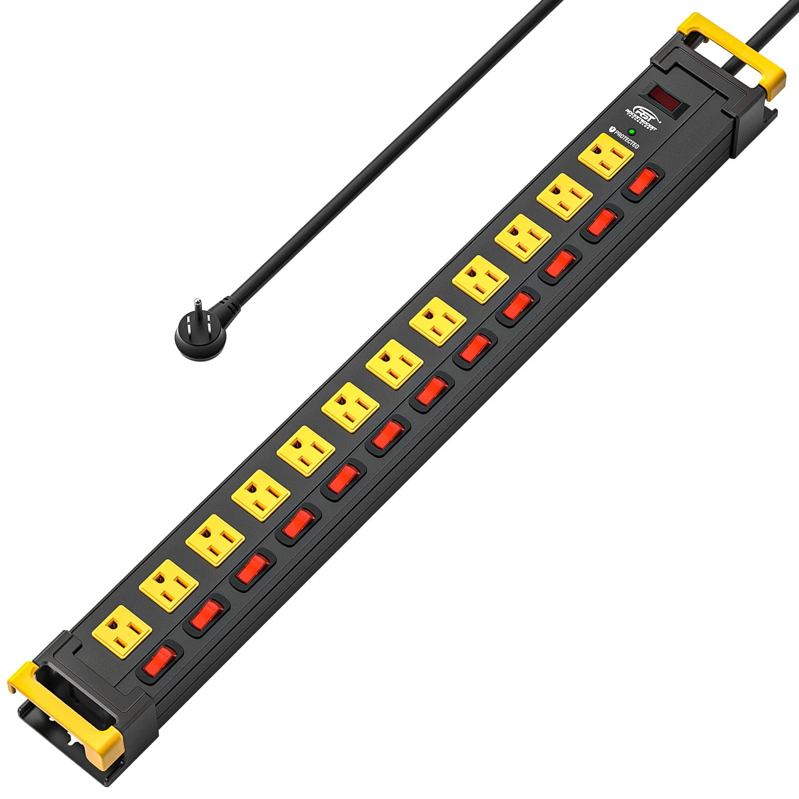 CRST 12 Outlets Long Power Strip, 9 FT Cord Metal Surge Protector Power Strip with Individual Switches, Wall Mount Power Strip with Cord Manager, 1020J, 15
