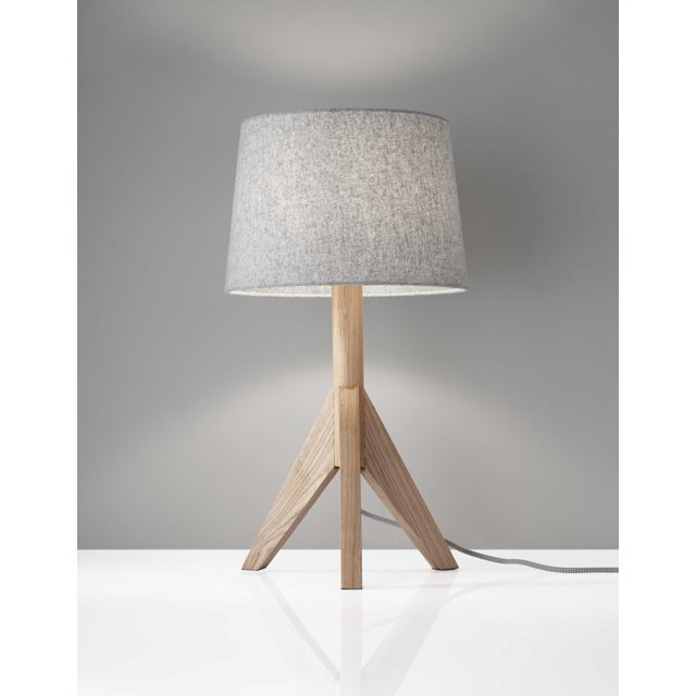 12.5" X 12.5" X 24.5" Natural Wood Table Lamp