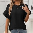 thumbnail image 2 of JIRNDf Hauts pour Femmes T-Shirts d'Été Tendance Couleur Unie Col Rond à Volants Blouse à Manches Courtes pour Femmes Tunique Décontractée Hauts Noir m, 2 of 8