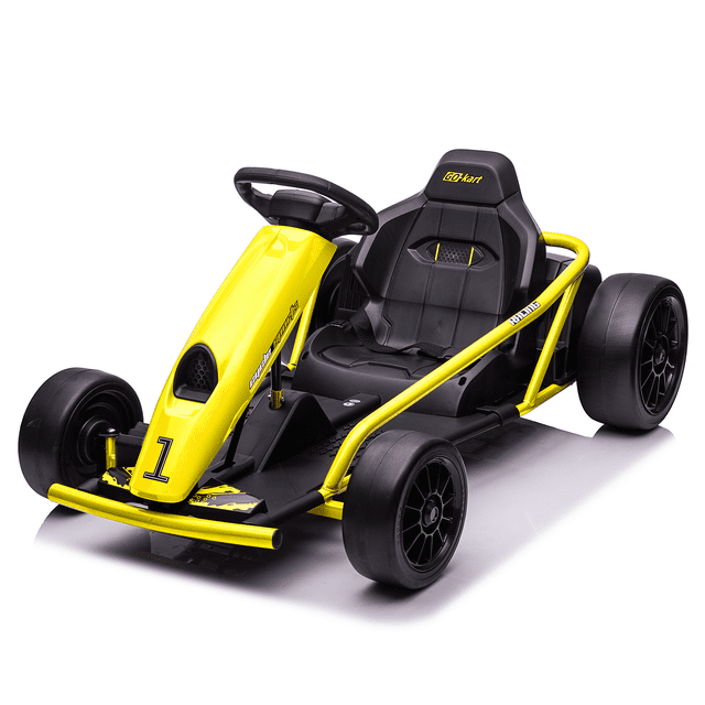 VOLTZ TOYS 24V Electric Drift Go Kart for Kids, Outdoor Racer Ride On Car with Dual Motors, Safety Belt, 8 MPH Max Speed, Yellow