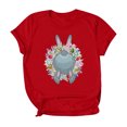 thumbnail image 1 of Pompotops Women's Fashion Easter Rabbit Wreath Print O-Neck Loose Short Sleeve Blouse Top, 1 of 5