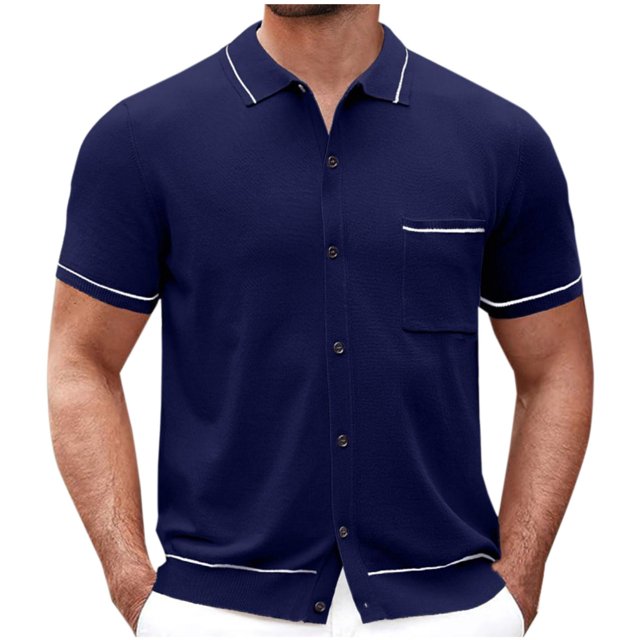 Birdeem Chemises pour Hommes Chemise à Manches Courtes Boutonnée Tricotée Col Rabattu Veste Fine