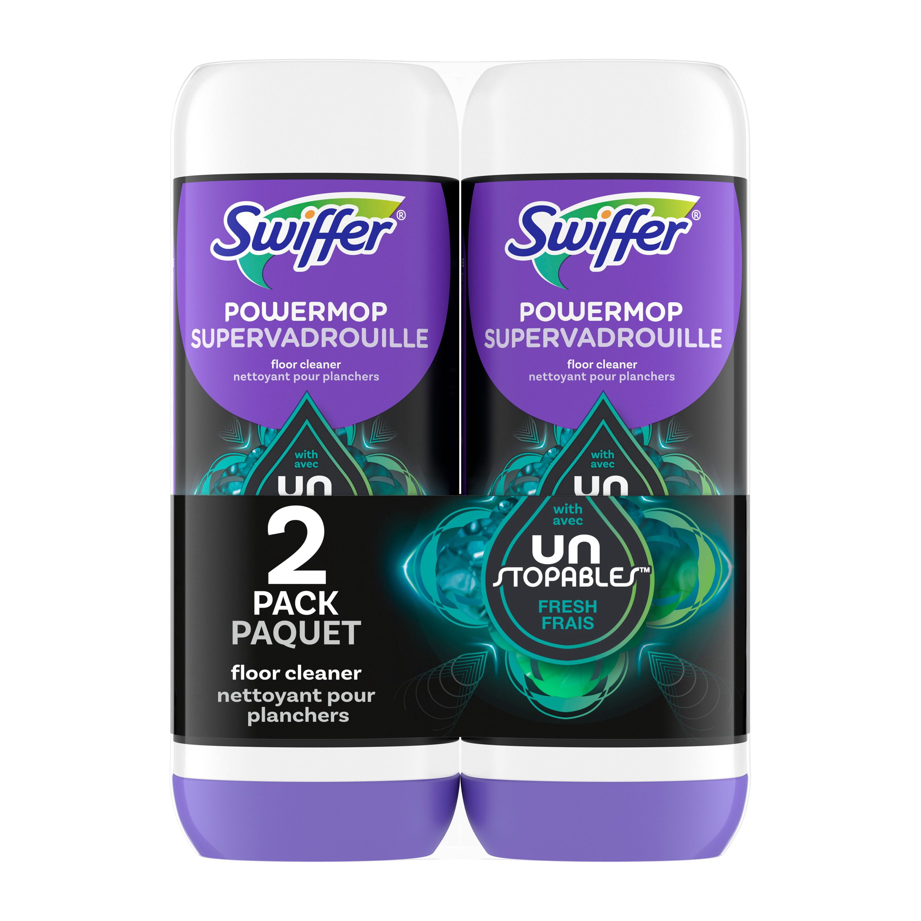Swiffer PowerMop Floor Cleaning Solution with Unstopables Fresh Scent, Pack of 2