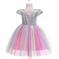 thumbnail image 3 of B91xZ Robe Évasée à Manches à Volants pour Filles, Manches à Volants, Robe Midi Évasée à Étages Décontractée avec Poches, Rose 4-5 Ans, 3 of 5