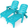 thumbnail image 1 of Topbuy 2 PCS Patio Chaise Lounge Chair 5-Position Folding Recliner - Set of 2, Turquoise, 1 of 10
