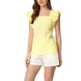 thumbnail image 4 of INSPIRE CHIC Women's Gingham Tops Square Neck Ruffle Cap Sleeves Summer Blouse XS Yellow, 4 of 6
