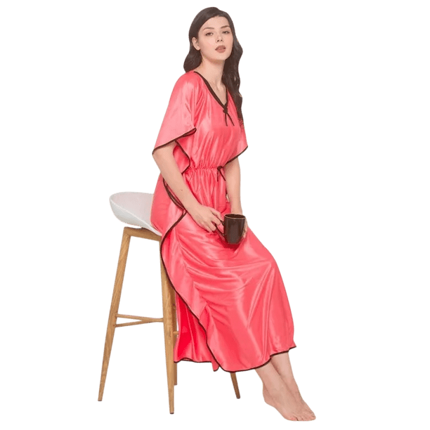 DWEEP SARA Caftan Uni en Satin Rouge et Rouge Pâle, Nuisette Courte à Manches Kimono, Vêtement de Nuit pour Femmes, Robe de Nuit
