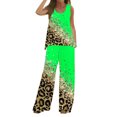 thumbnail image 1 of Mikilon Ensemble Stylé pour Femme 2 Pcs Décontracté Ample Imprimé Camisole Pantalon Long Sans Manches Col Rond Haut/chemise Ensemble Vert P, 1 of 5